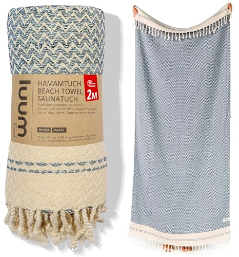 Luum® Strandtuch groß 90x200 Hamamtuch Saunahandtuch Badetuch Handtuch Yogatuch Duschtuch Strandhandtuch Saunatuch Reisehandtuch Turkish Towels, Damen Herren, 100% Baumwolle, Himmelsblau
