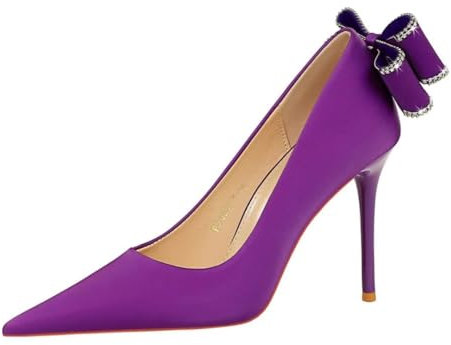 JOEupin Décolleté da donna senza lacci con tacco alto con punta a spillo da 10 cm a spillo per abito da sposa, Viola, 34 EU