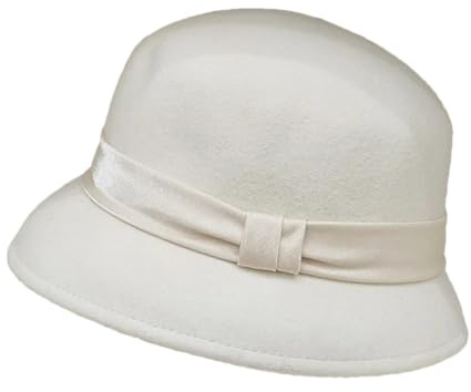 Hdhdeueh Damen Bowler-Hut aus Wolle, Blumenmuster, Filzhut, weiß, Einheitsgröße