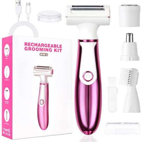 ACWOO Afeitadora Eléctrica para Mujer, 4 in 1 USB Recargable Eléctrico Depiladora sin Dolor, Recortadora Femenina Electrica Impermeable, Rasuradora Mujer para Cara, Nariz, Axilas, Piernas, Bikini