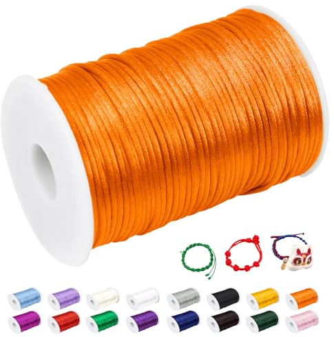 CAMAL 2mm Fil Nylon pour Bracelet, 100m Fil Bracelet Cordon Satin Cordon Bracelet Coulissant Coloré Ficelle Collier pour Pendentif, Perles, Creation Bijoux, DIY Artisanat (Jaune orangé)