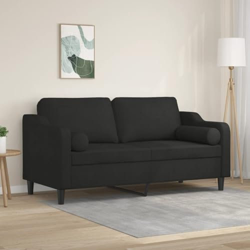 Homgoday 2-Sitzer-Sofa mit Zierkissen Loungesofa Sofa Couch Modern Gästesofa Doppelsofa Relaxsofa Relaxcouch Loveseat Sitzmöbel Sofa für Wohnzimmer Schlafzimmer Büro Schwarz 140 cm Stoff