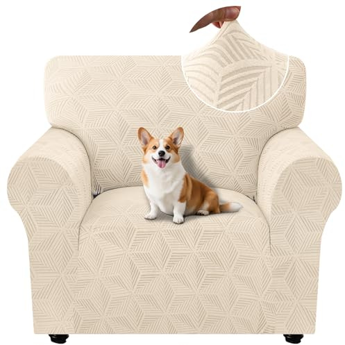 Ystyle Universal Sofa Überzug 1 Sitzer mit Armlehne, Beige | Weicher Stretch Sofabezug, Couchbezug Kratzfest Rutschfest, Strecken Sofaüberwürfe, Sofaschoner Waschbar für Wohnzimmer
