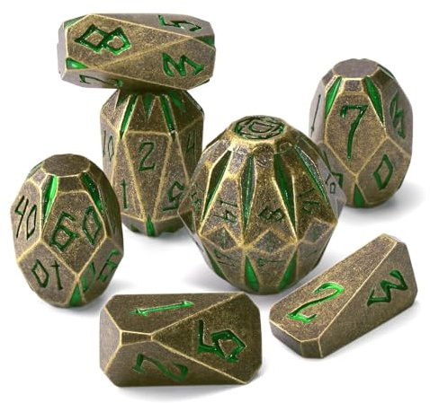 DND Würfel Set Metall Polyedrische Würfelset, 7Pc/Set DND Dice(Black Green) | ZHOORQI Stonehenge Thema D and D Dice für Dungeons and Dragons, TTRPG Rollenspiel Tischspiel Cool & Mystisch Würfel Zubehör