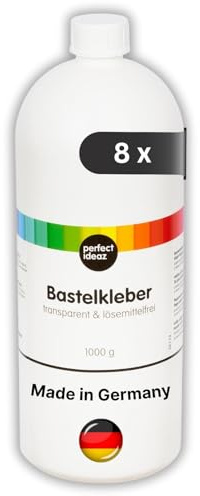 perfect ideaz 8 x 1000 g (8 x 1 kg) hobbylim, transparent lim, utan lösningsmedel, går bort i tvätten, flytande, genomskinligt, vattenlösligt, snabbtorkande, skol- och hobbylim