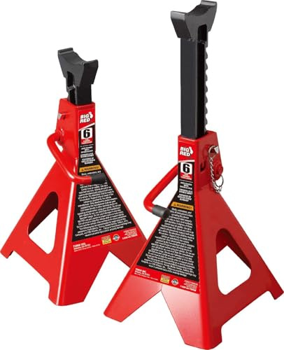 Big RED Jack Stands 6 Ton with Double Locking, 15.3-23.8 inch Adjustable Height for Lifting Cars, SUV, Van, 12000 lb Capacity, 1 Pair