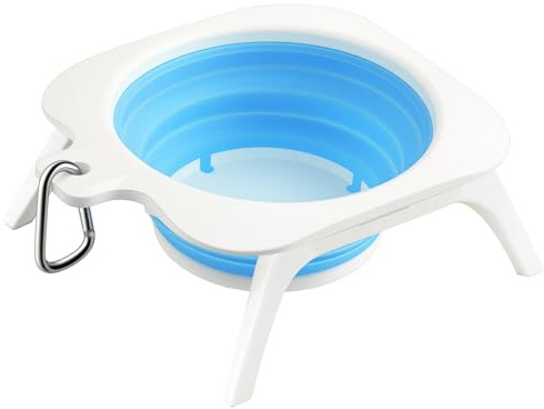 Luvore Faltbare Hundenäpfe mit Ständer, Reise Hundenapf mit Karabiner, Tragbare Silikon Trinkschale für Katzen Hunde Reise Wanderungen and Camping 800ML, Blau