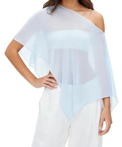 Dam Sheer Mesh Poncho lös solid båthals oregelbundna lätta toppar genomskinlig axel sommar täcka upp