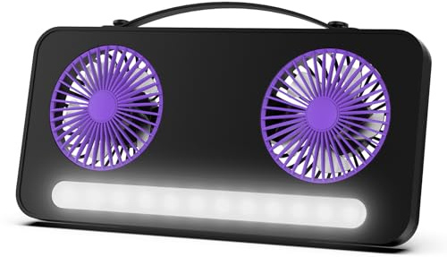Bigqin USB Tischventilator mit Licht, 1200mAh Ventilator mit Tragegriff, 3 Geschwindigkeiten Mini Ventilator, Grau&Lila Leiser Tischventilator für Schreibtisch, Schlafzimmer, Outdoor