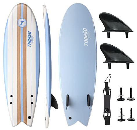 THURSO SURF Lancer - Tavola da surf in schiuma morbida per bambini e adulti, con doppia pinna, doppio guinzaglio girevole, nucleo in EPS IXPE, fondo antiscivolo, perfetta per il surf