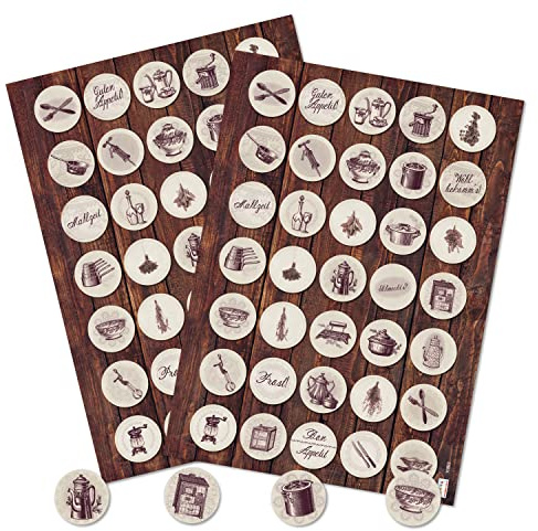Logbuch-Verlag 70 kleine Küchenutensilien Aufkleber Antiquitäten Kochen Essen Deko Küche rund 3 cm rustikal vintage antik alt