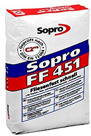Sopro FF 451 25 kg Fliesenkleber Fliesenfest Flexkleber schnell Kleber Grau Zement Paste Wasserfest Keramik Porzellan Fliesen Schwimmbäder Wasserzisternen