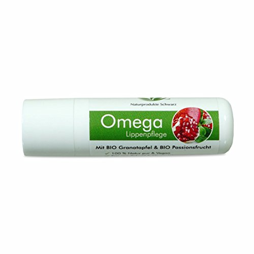 Naturprodukte Schwarz - Omega Lippenpflege mit BIO Granatapfel & BIO Passionsfrucht - Vegan, ohne Mineralöl - natürlicher Granatapfel-Duft, 4,8g