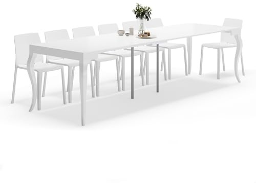 Mobili Fiver, Classico, Extendable Console Table, 45(306,2) x90 cm, Matt White, Made In Italy