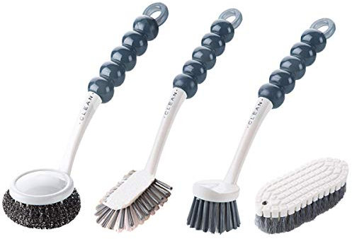 OITUGG Washing Up Brush set of 4 Pcs, Includes 2 Pcs Dish Brush, 1 Pcs Steel Wool Brush, 1 Pcs Bendable Hand Scrubbing Brush, Kitchen Brushes for Cleaning Dish and Sink, 25 cm Handle, Easily Graspable