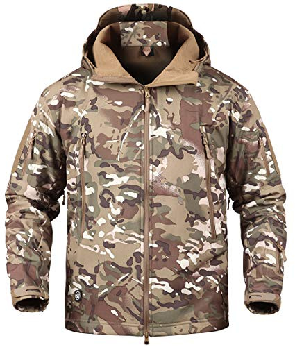 donhobo Men's Waterproof Softshell Fleece Functional Jacket with Foldaway Hood Casual Wear(CP,XXL) Dark Yellow
