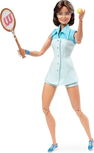 Barbie GHT85 – Samlardocka Billie Jean King från inspiration kvinnor-serien, ca 30 cm, med tennisklänning och tillbehör, inklusive dockstativ och äkthetsintyg