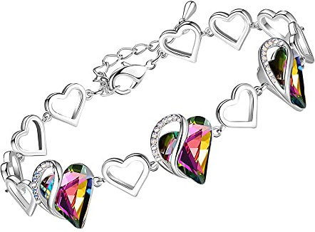 Leafael Cadeau Fête des Mères Bracelet Femme Cœur Pierre de Naissance avec Cristaux Bijou Femme Argent Hypoallergénique Chaîne 7 + 2 Pouces avec Coffret Cadeau