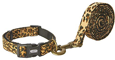 YUDOTE Hundehalsband und Leine aus weichem, starkem Nylon, passendes Set, klein, einzigartiger Leopardenmuster, braun