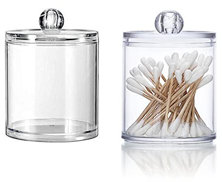 Upstore 2 contenitori in acrilico trasparente per tamponi di cotone con coperchio in plastica per trucco e tamponi di cotone, organizer da farmacia, contenitori da bagno per batuffoli di cotone
