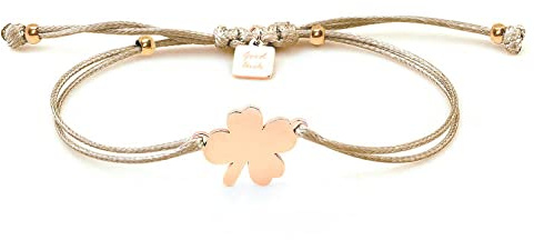 DPT Kleeblatt Armband, GlüCksarmband Damen, GlüCksbringer Armkettchen, GrößEnverstellbar GlüCksbringer Damen, Handgewebtes ArmbäNder FüR Frauen & MäDchen (Roségold-Khaki)