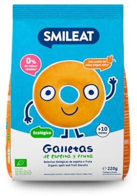 Smileat - Galletas de Espelta y Fruta para Peques 10+ meses - Sin Azúcar Añadido, Con Aceite de Oliva Virgen Extra- Perfectas Como Snack o Merienda - 220g