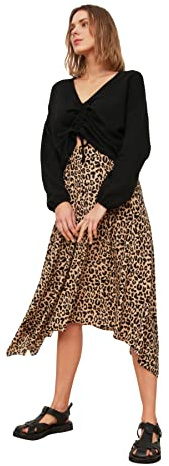 Trendyol Falda asimétrica de Punto para Mujer con Estampado de Leopardo, Talla S