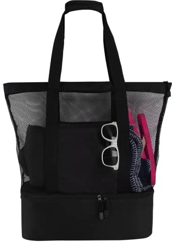 WANGCL Mesh Beach Tote Bag mit isoliertem Kühlfach Kapazität Übergroße Taschen Lebensmittelgeschäft Picknick Reise Pool Strand Tasche für Frauen und Männer Blank