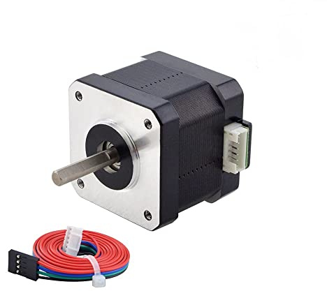 Stepperonline Nema 17 Stegmotor, bipolär, 42 N-cm, 1,5 A, 42 x 42 x 39 mm, 4 trådar med 1 m kabel och kontakt för 3D-skrivare/CNC fräsmaskin, svart