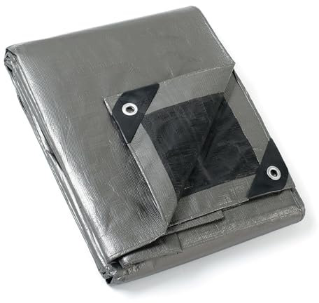 GUARD SHIELD Lona Impermeable Con Ojales, 2 x 2 m, Gris/Negro, 160 g/㎡, Protección Multiusos, Resistente a Desgarros, Rayos UV