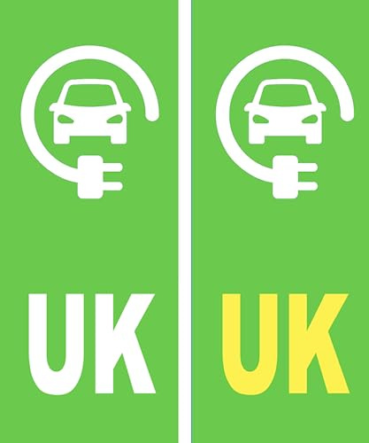 Chicbanners 2 x Road Legal UK Car Number plate Stickers V2 UK Green Electric/EV/Hybrid Registration Car Number Plate Self-Adhesive Vinyl for Road Vehicle Car, Van, Lorry, Motorbike