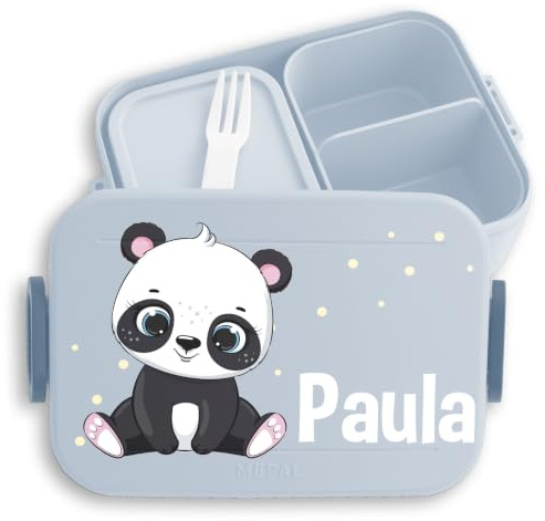 Kinder Bento Box Midi Lunchbox für Mepal Bentobox - Panda süß Padabären Pandabär - 900 ml - Hellblau - personalierte personalisierte brotdose name pandabären snackbox einteilung dose brotbox