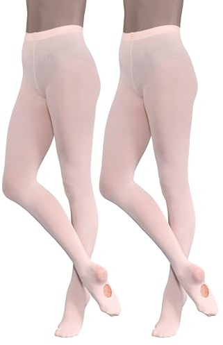 2 paia di collant convertibili per danza classica, confezione multipla da 60 denari, per ragazze, bambini, adulti, donne, in rosa, bianco, nero, marrone chiaro e marrone chiaro, rosa, M