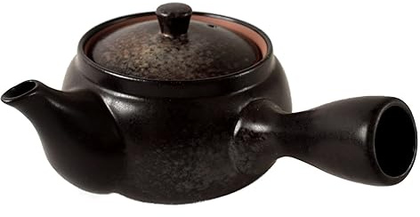 Mino Ware Teekanne aus japanischer Keramik, Kyusu Kurobizen, mattschwarz, mit Teesieb, hergestellt in Japan, Schwarz SYK003