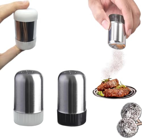 Salzstreuer Klein, Mini Salzstreuer Mini Gewürzstreuer mit Deckel Salz und Pfefferstreuer Klein 20ml für Unterwegs Edelstahl Gewürzstreuer Camping für Bento Box Büro Camping (2, Weiß, Schwarzv)
