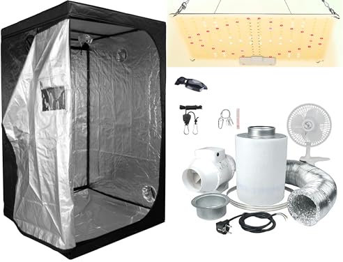Pack Chambre de Culture LED 1500W Full Spectrum - 40x40x120cm / 60x60x140cm / 80x80x160cm au Choix. Kit Box Complet, LED avec Switch, Timer, Extracteur d'air, Filtre à Charbon et Ventilateur...
