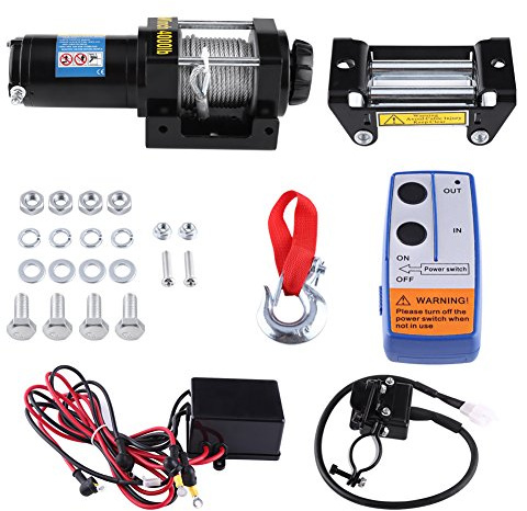 Cabrestante Eléctrico 4000 Libras 12V Cable 15 Metros Resistente Agua para Coche Quad Bicicleta