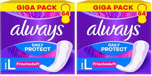 Always Dailies Protect Slipeinlagen Damen, Long (64 Binden) Gigapack, mit frischem Duft, atmungsaktiv, flexibel (Packung mit 2)