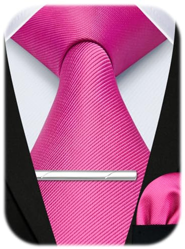 HISDERN Solid Color Wedding Tie and Pocket Square, Tie Clip Set for Men