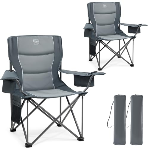 TIMBER RIDGE 2 st hopfällbar campingstol 200 kg sitsbredd 63 cm vadderad stol ultra stor bekväm trädgård balkong strand fiskestol