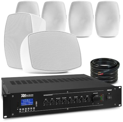 PD 6x 4'' BHW40WH White Wall Speaker System with 6-Channel Mixer-Amplifier - For Outdoor and Indoor Commercial Use, Wall Mounted Speaker System, Background Music System, Commercial Sound System