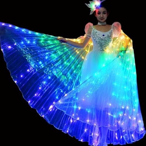 BOBASH LED Flügel für Erwachsene Kinder Blau LED Umhang Schmetterling Flügel mit Teleskopstangen Bauchtanz Flügels Bauchtanz Kostüme