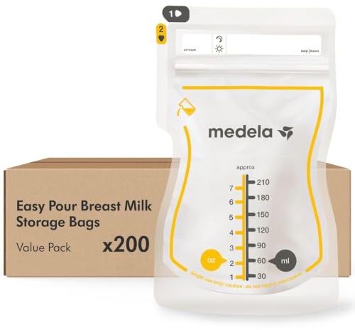 Medela Easy Pour - Bolsas de almacenamiento de leche materna, 200 unidades, 7 onzas/210 ml, desechables, a prueba de fugas, congelación rápida, protección de leche materna, reciclables y sin BPA