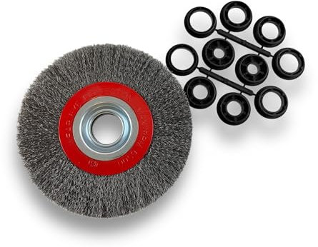 Lot de 10 brosses circulaires ACIER | Ø 175 mm | Epaisseur 2 rangs | Fil dur 0.30 mm ondulé | Alésage 32 mm + réducteur bague 25/22/20/16/12 mm | Touret affûteuse ponceuse | Kibros 235177ATx10