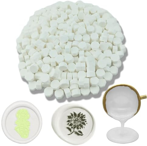 Wachs Siegel Perlen, Ioggtser 560 PCS Achteck Siegelwachsperlen für Wachssiegelstempel, Siegelperlen zur Herstellung von Wachssiegeln für Hochzeits- und Partyeinladungen (White)