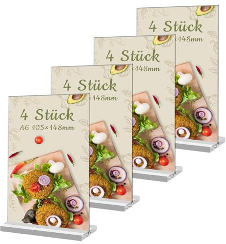 Aufsteller A6, 4 Stück Tischaufsteller Preisschilder Tischnummern Hochzeit Speisekartenhalter Kartenhalter Acryl Gute Stabilität für Werbung Menükarte Hochzeit Cafe Restaurant (15 x 10cm)