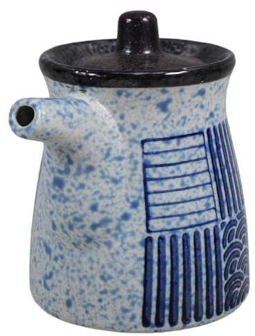COLLBATH Japanese Style Ceramic Vinegar Jar Soy Sauce Dispenser Seasoning Pot for Oil Dressings and Shoyu Kitchen Table and Counter Storage 3.94 in Compact Design