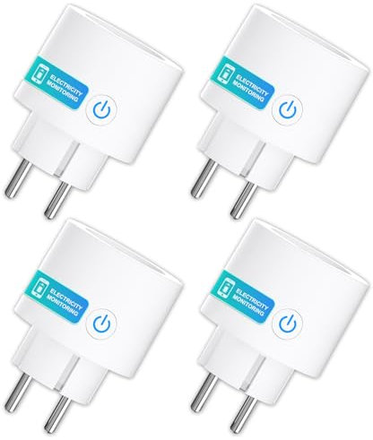 ANTELA Presa Intelligente Alexa, Presa WiFi Type F con Monitoraggio Energetico, Smart Plug 16A, Controllo Vocale, Compatibile con Alexa e Google Home, Controllo Remoto Tramite APP, 4 Pz