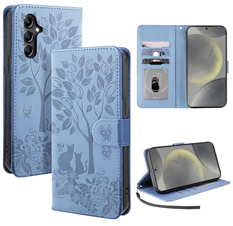 LSPCASA mobiltelefonfodral för Samsung Galaxy S24 5G 6,2 tum stativfunktion S24 fodral Samsung med avtagbar handledsrem fodral Samsung S24 med kortplatser blå