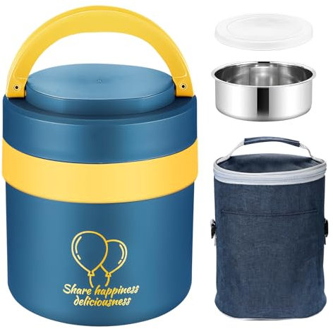 Lergas Thermobehälter für Essen, 1.5 L Warmhaltebehälter Essen, Edelstahl Thermoschüssel mit Deckel, Thermobehälter Auslaufsicher, Warmhaltebehälter für Speisen, Suppen, Porridge, Babybrei (Blau)